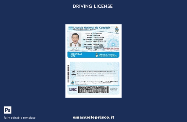 verified style modello di patente di guida argentina in stile verificato template